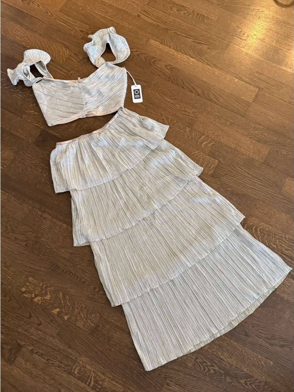 SAYLOR Silver-White Tiered Crop Top and Skirt Set